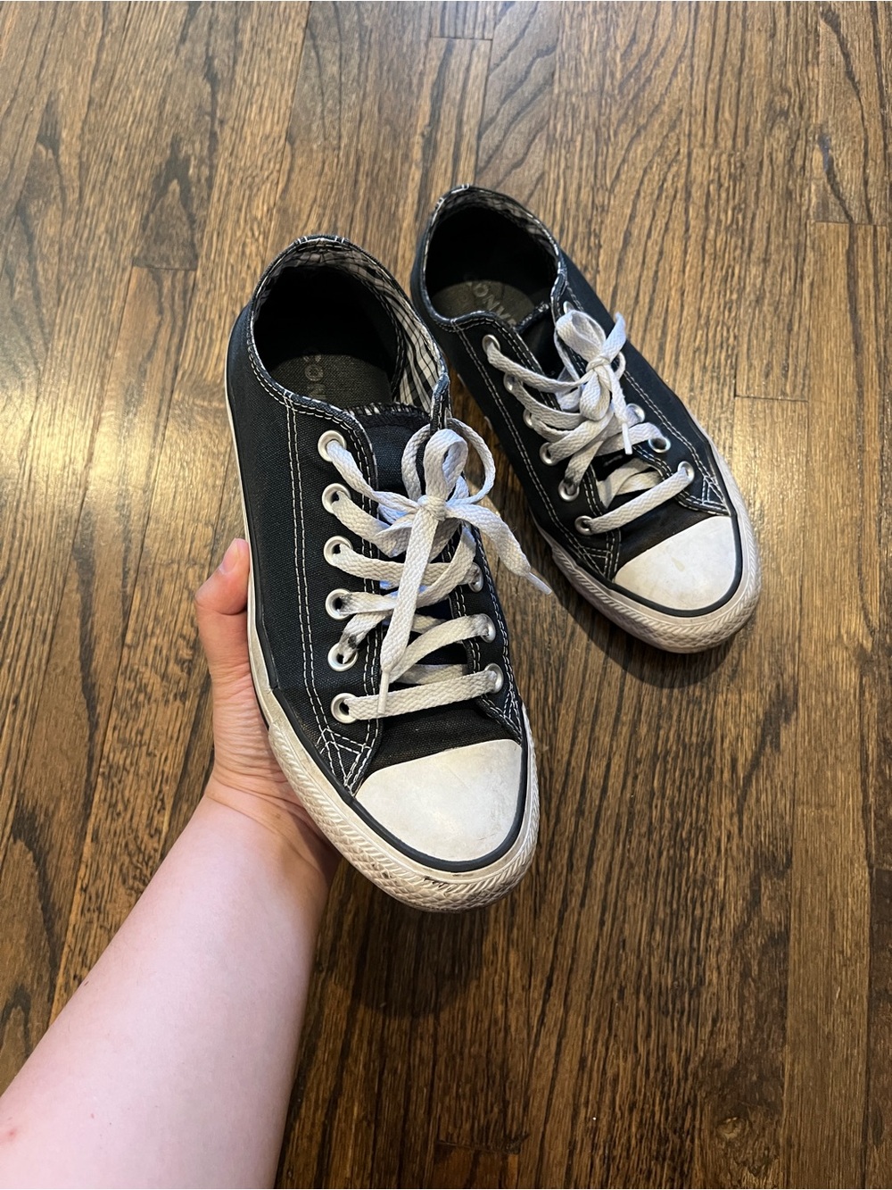 Classic  Black Canvas Low-Top Sneakers with White Accents Women